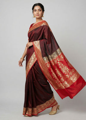 Maroon Banarasi Silk Saree With Blouse Piece
