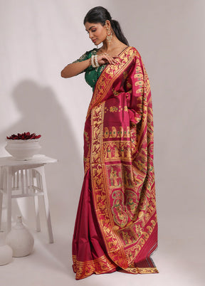Purple Handloom Baluchari Pure Silk Saree With Blouse Piece