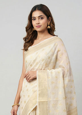 Cream Kora Silk Saree With Blouse Piece
