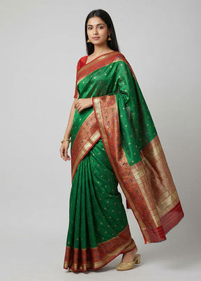 Green Dupion Silk Saree With Blouse Piece