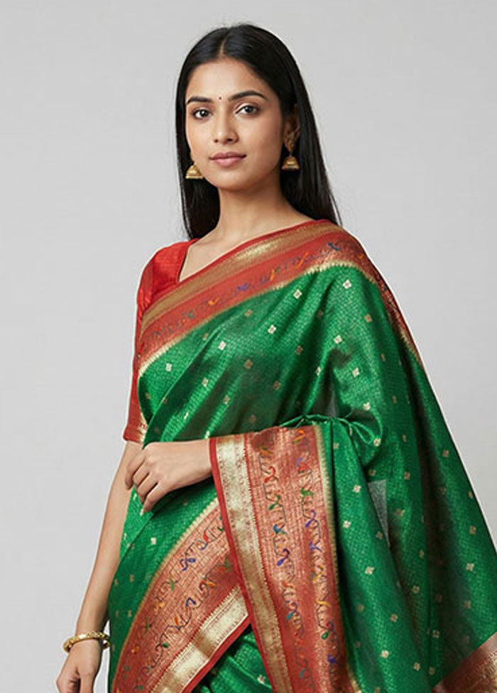 Green Dupion Silk Saree With Blouse Piece