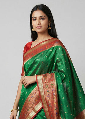 Green Dupion Silk Saree With Blouse Piece