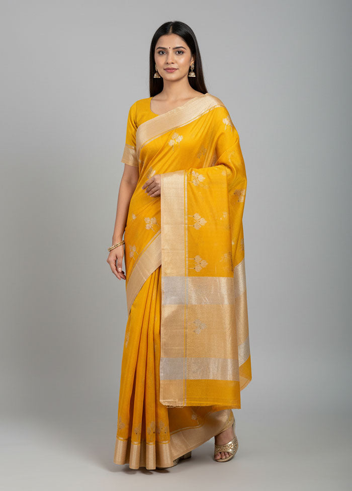 Yellow Handloom Chanderi Pure Silk Saree With Blouse Piece