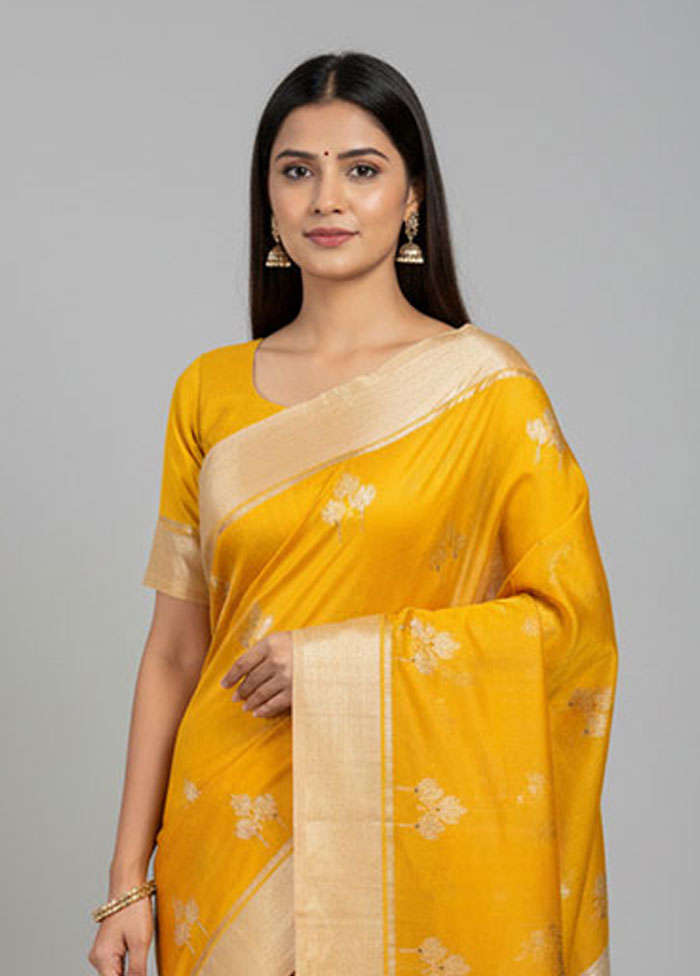 Yellow Handloom Chanderi Pure Silk Saree With Blouse Piece
