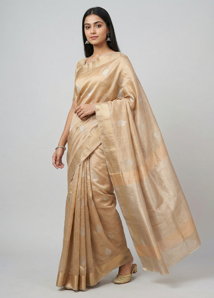 Cream Handloom Chanderi Pure Silk Saree With Blouse Piece