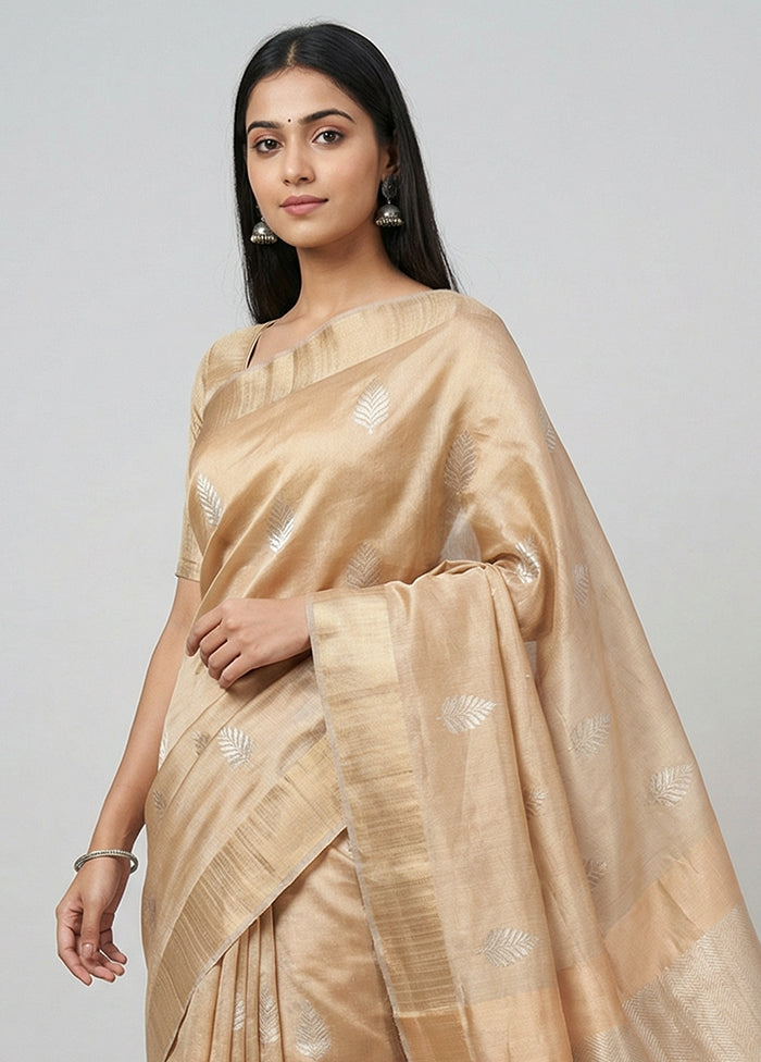 Cream Handloom Chanderi Pure Silk Saree With Blouse Piece