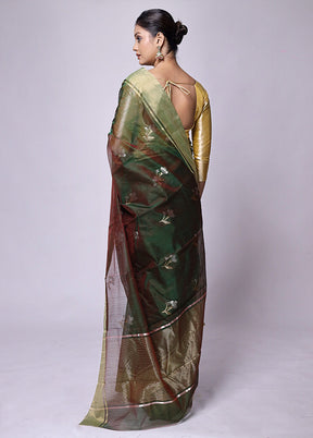 Green Handloom Chanderi Pure Cotton Saree With Blouse Piece