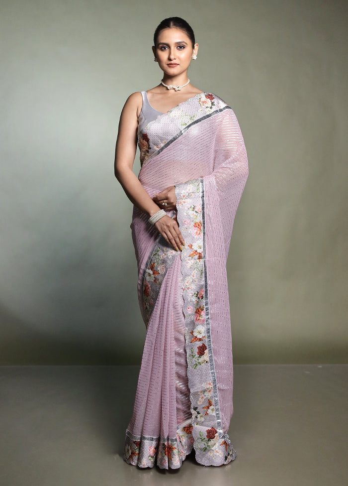 Pink Chiffon Silk Saree With Blouse Piece