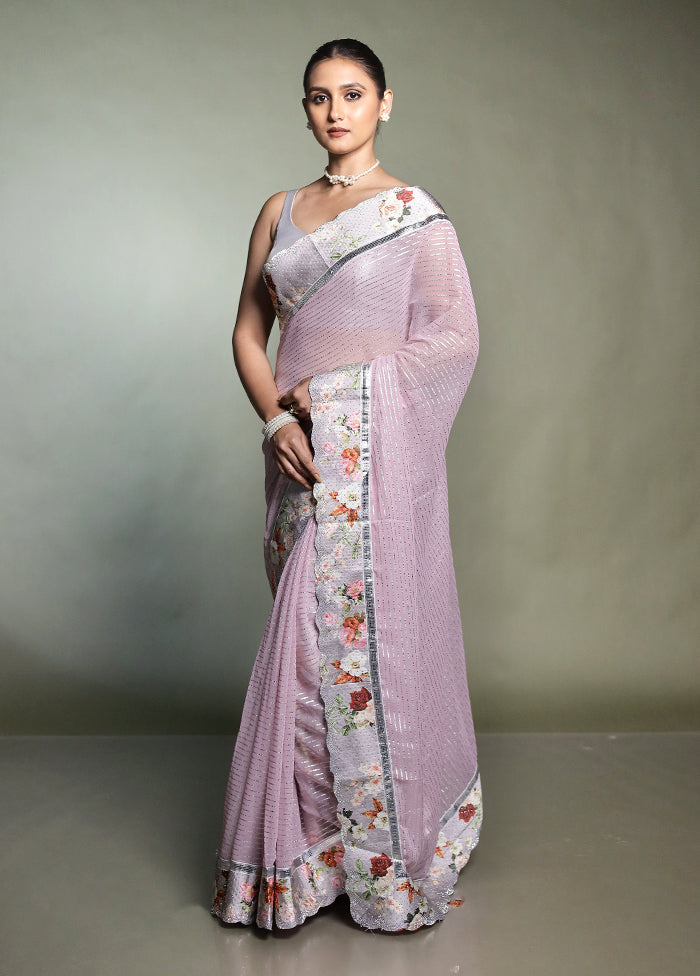 Pink Chiffon Silk Saree With Blouse Piece