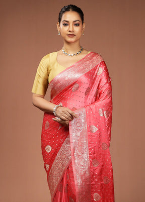Pink Dupion Silk Saree With Blouse Piece