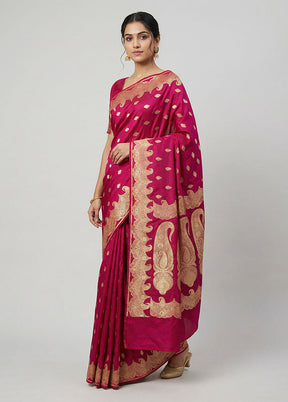 Maroon Banarasi Silk Saree With Blouse Piece