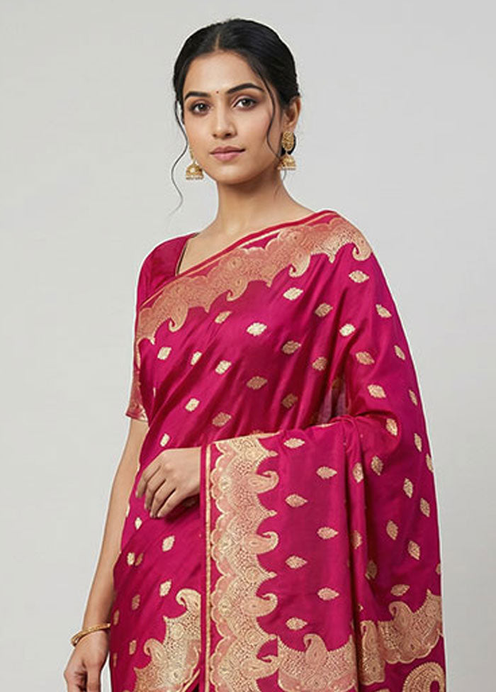Maroon Banarasi Silk Saree With Blouse Piece