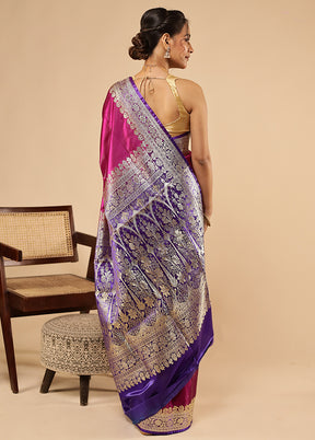 Purple Banarasi Silk Saree With Blouse Piece
