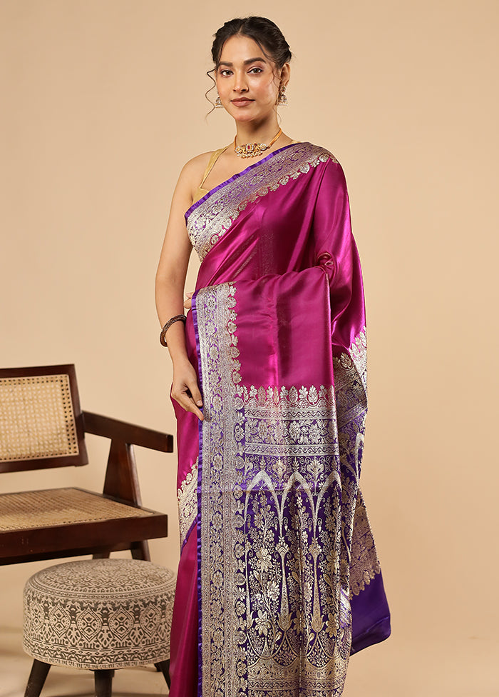 Purple Banarasi Silk Saree With Blouse Piece