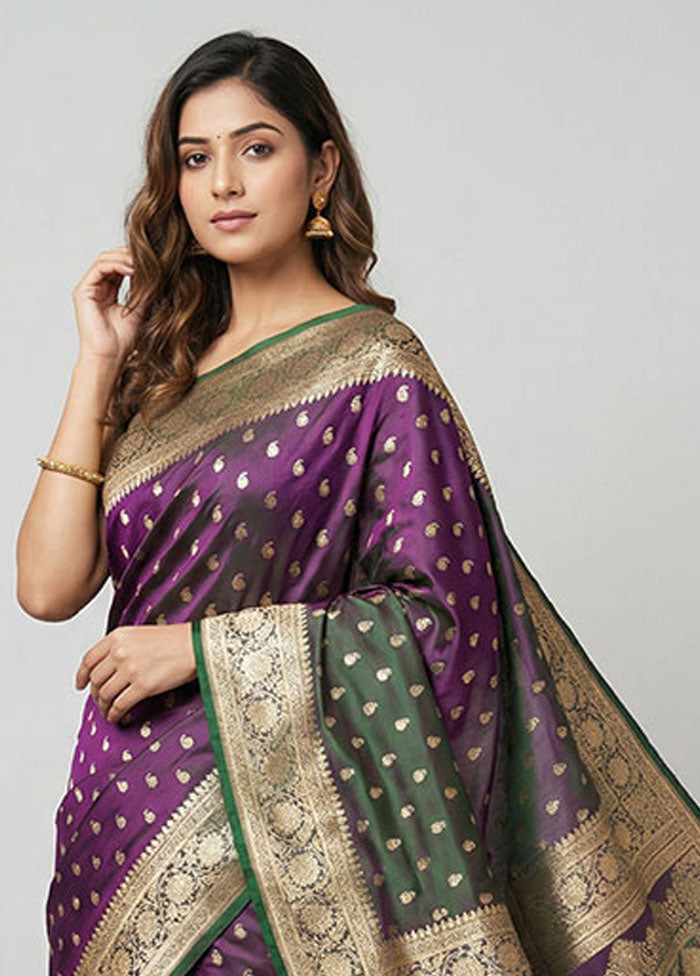 Green Banarasi Silk Saree With Blouse Piece