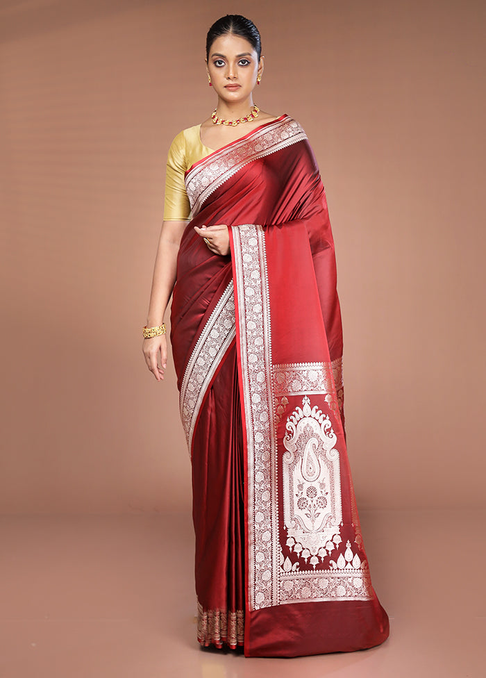 Maroon Katan Silk Saree With Blouse Piece