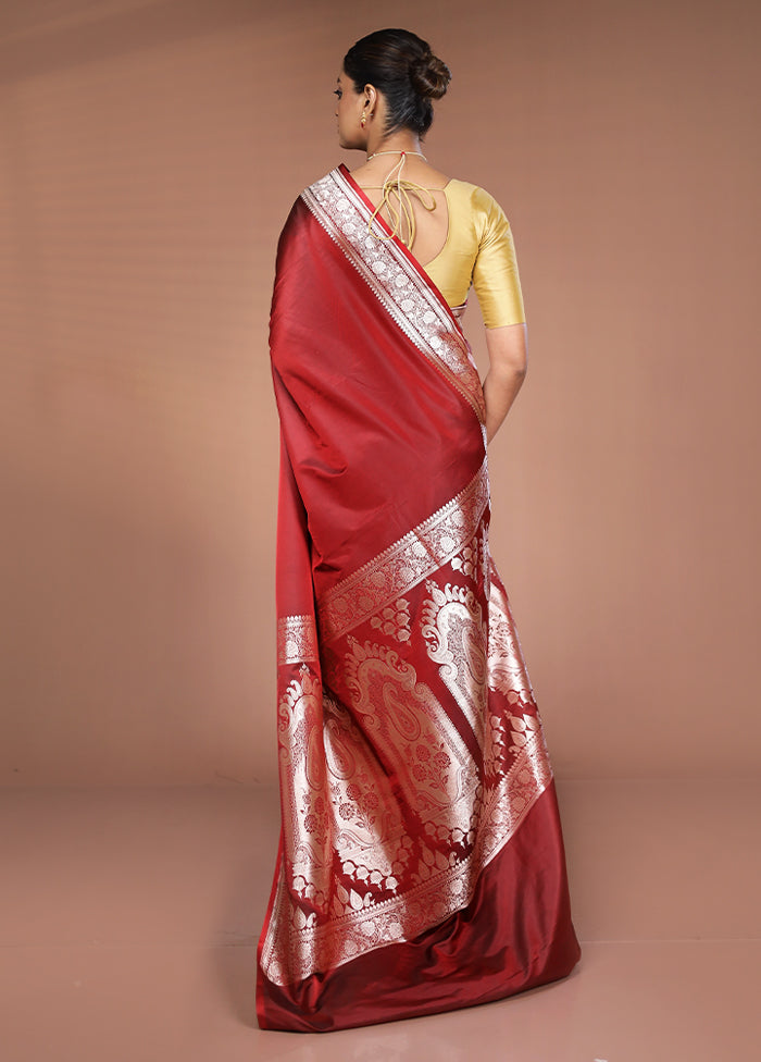 Maroon Katan Silk Saree With Blouse Piece
