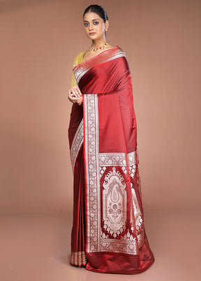 Maroon Katan Silk Saree With Blouse Piece
