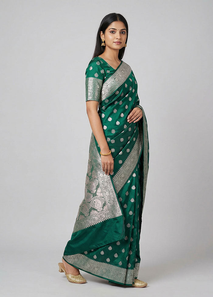 Green Katan Silk Saree With Blouse Piece