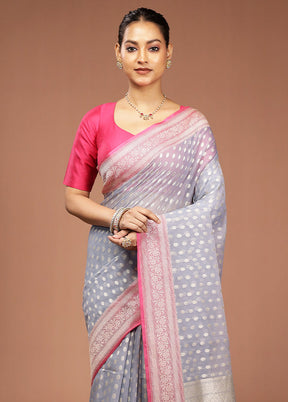 Blue Kora Silk Saree With Blouse Piece