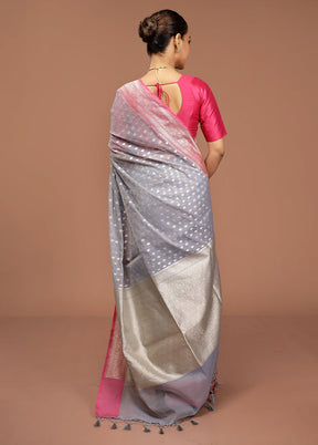 Blue Kora Silk Saree With Blouse Piece