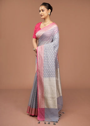 Blue Kora Silk Saree With Blouse Piece