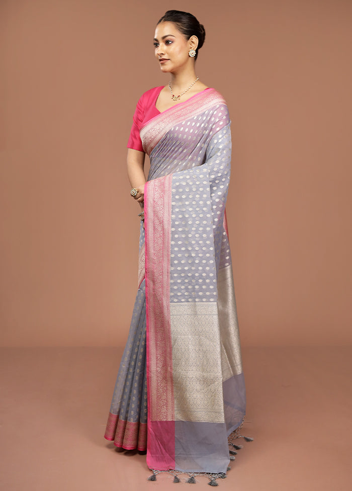 Blue Kora Silk Saree With Blouse Piece