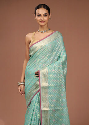 Green Kora Silk Saree With Blouse Piece