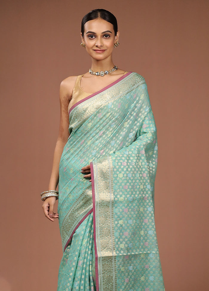 Green Kora Silk Saree With Blouse Piece