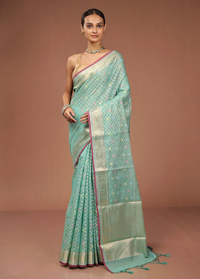 Green Kora Silk Saree With Blouse Piece