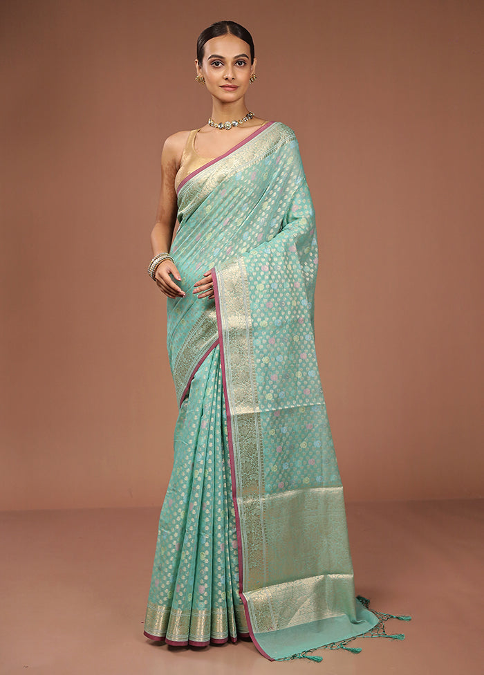 Green Kora Silk Saree With Blouse Piece