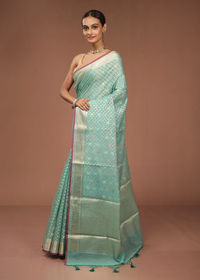 Green Kora Silk Saree With Blouse Piece