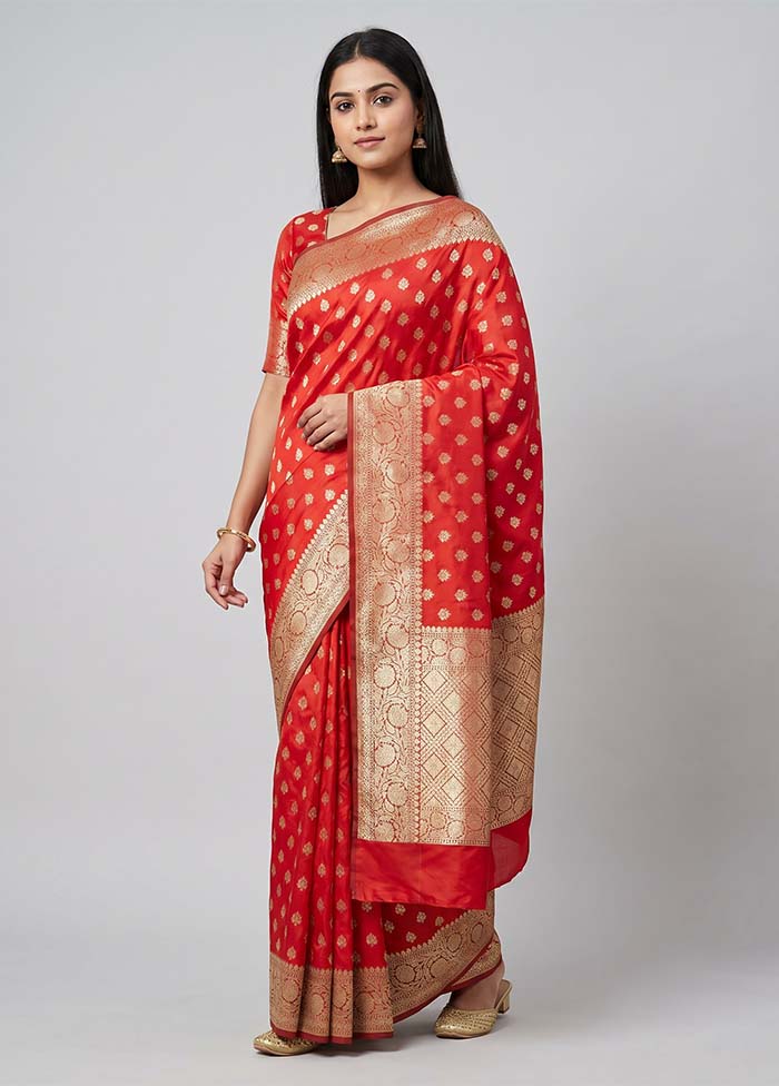 Red Katan Silk Saree With Blouse Piece