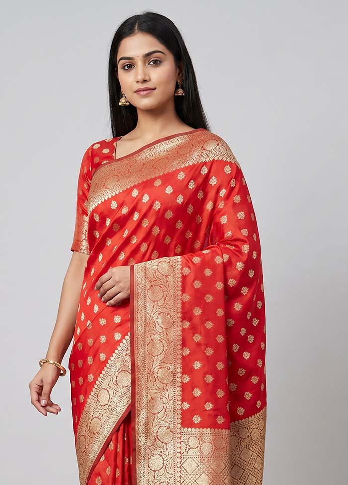 Red Katan Silk Saree With Blouse Piece