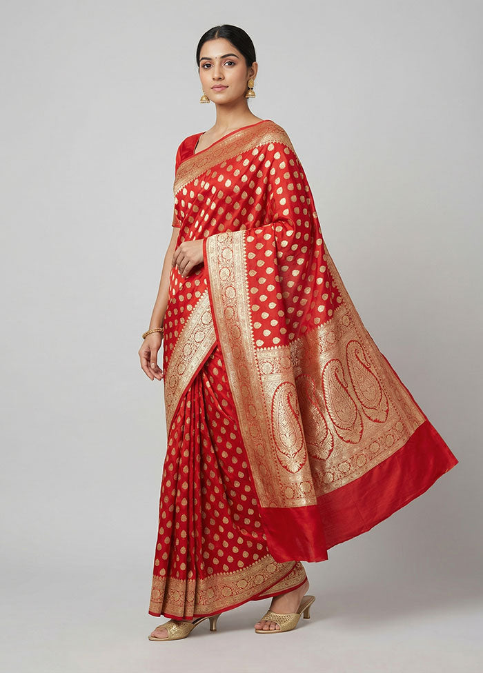 Red Banarasi Silk Saree With Blouse Piece