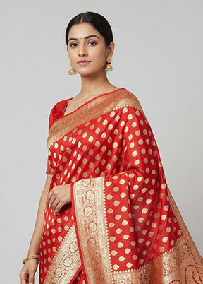 Red Banarasi Silk Saree With Blouse Piece