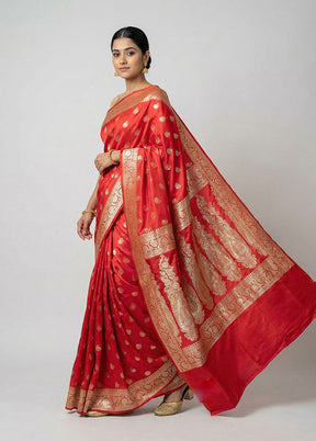 Red Banarasi Silk Saree With Blouse Piece
