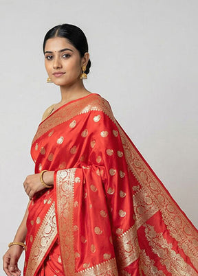 Red Banarasi Silk Saree With Blouse Piece