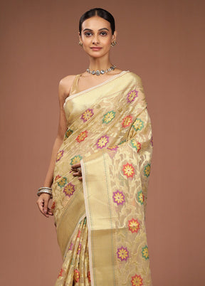 Cream Tissue Silk Saree With Blouse Piece
