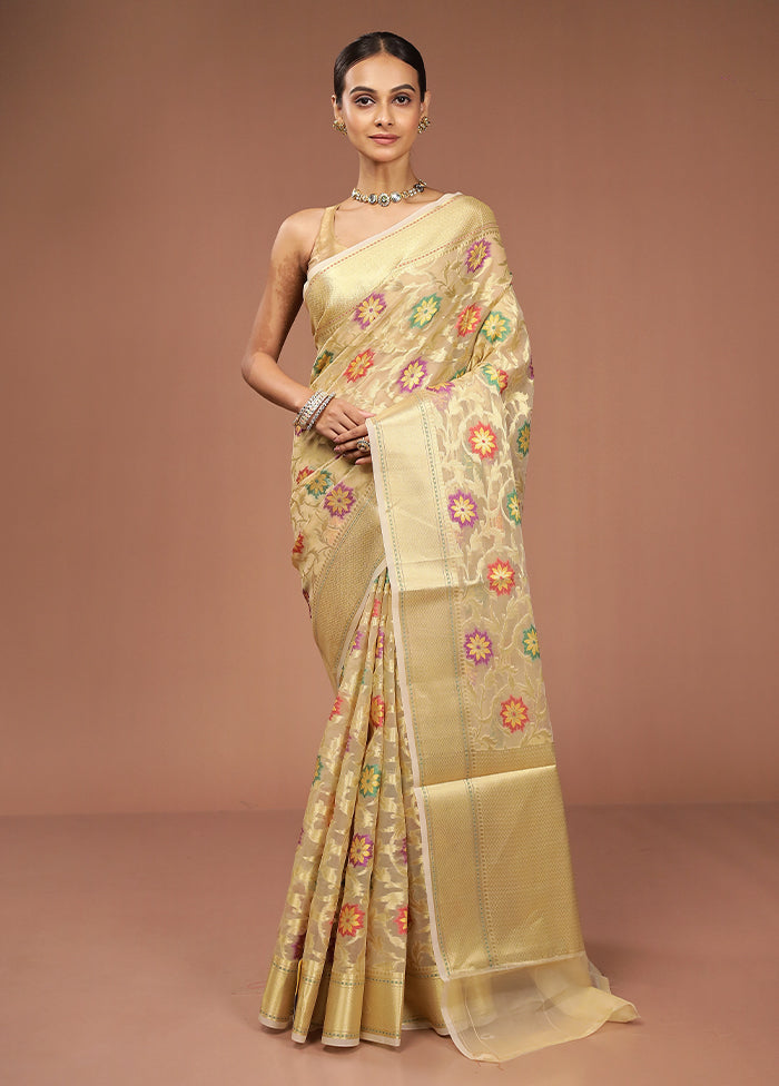 Cream Tissue Silk Saree With Blouse Piece