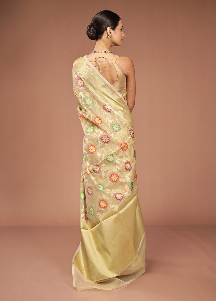 Cream Tissue Silk Saree With Blouse Piece