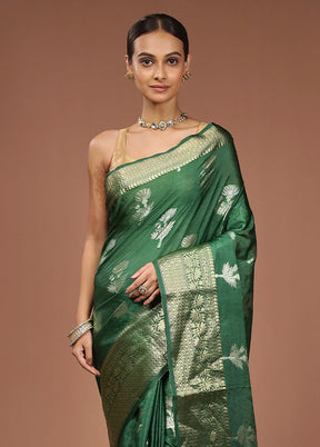 Green Dupion Silk Saree With Blouse Piece