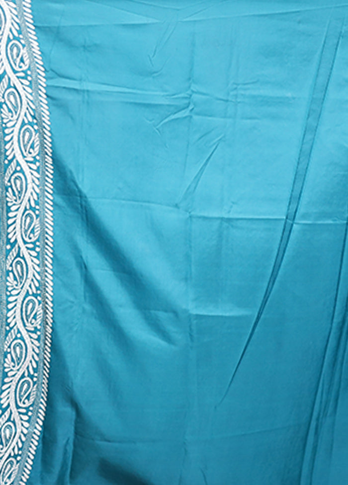Green Handloom Kantha Stitch Pure Silk Saree With Blouse Piece