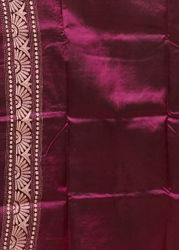 Purple Handloom Kantha Stitch Pure Silk Saree With Blouse Piece