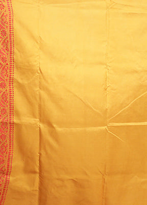 Yellow Handloom Kantha Stitch Pure Silk Saree With Blouse Piece