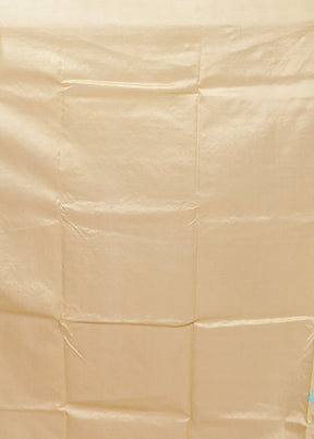 Cream Handloom Kantha Stitch Pure Silk Saree With Blouse Piece