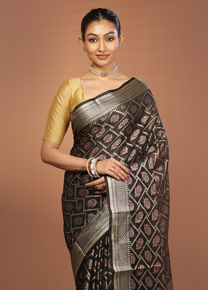 Black Kora Silk Saree With Blouse Piece