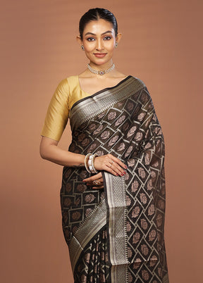 Black Kora Silk Saree With Blouse Piece