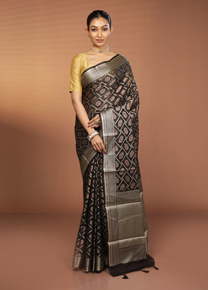 Black Kora Silk Saree With Blouse Piece
