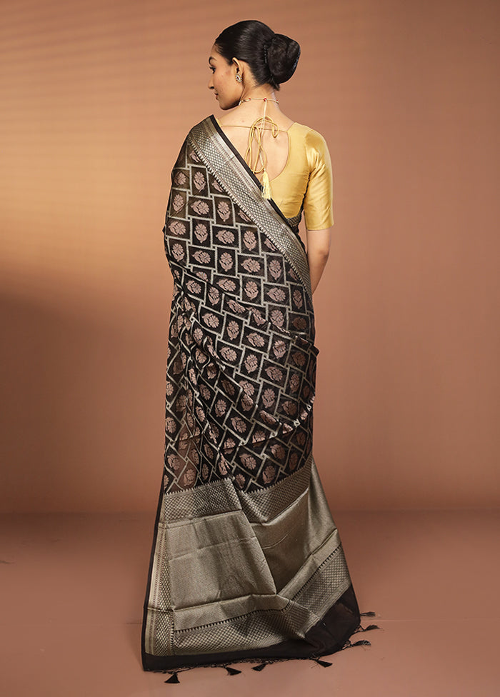 Black Kora Silk Saree With Blouse Piece